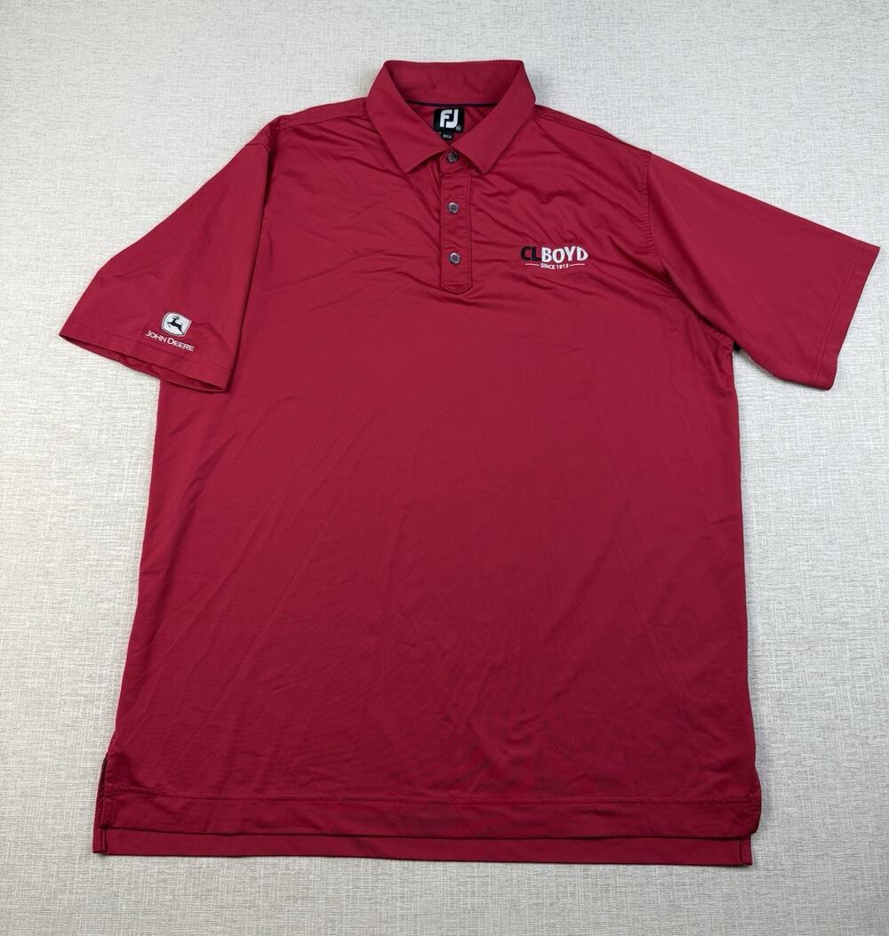 FootJoy Men’s XL Red John Deere CL Boyd Stretch Performance Golf Polo